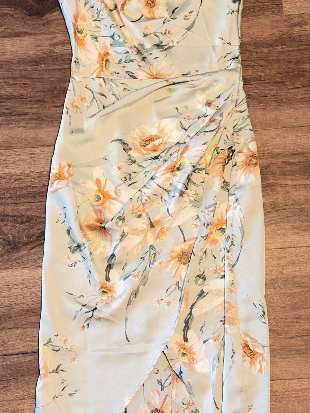 Floerns Floral Print Cowl Neck Ruched Satin Slit Party Dress